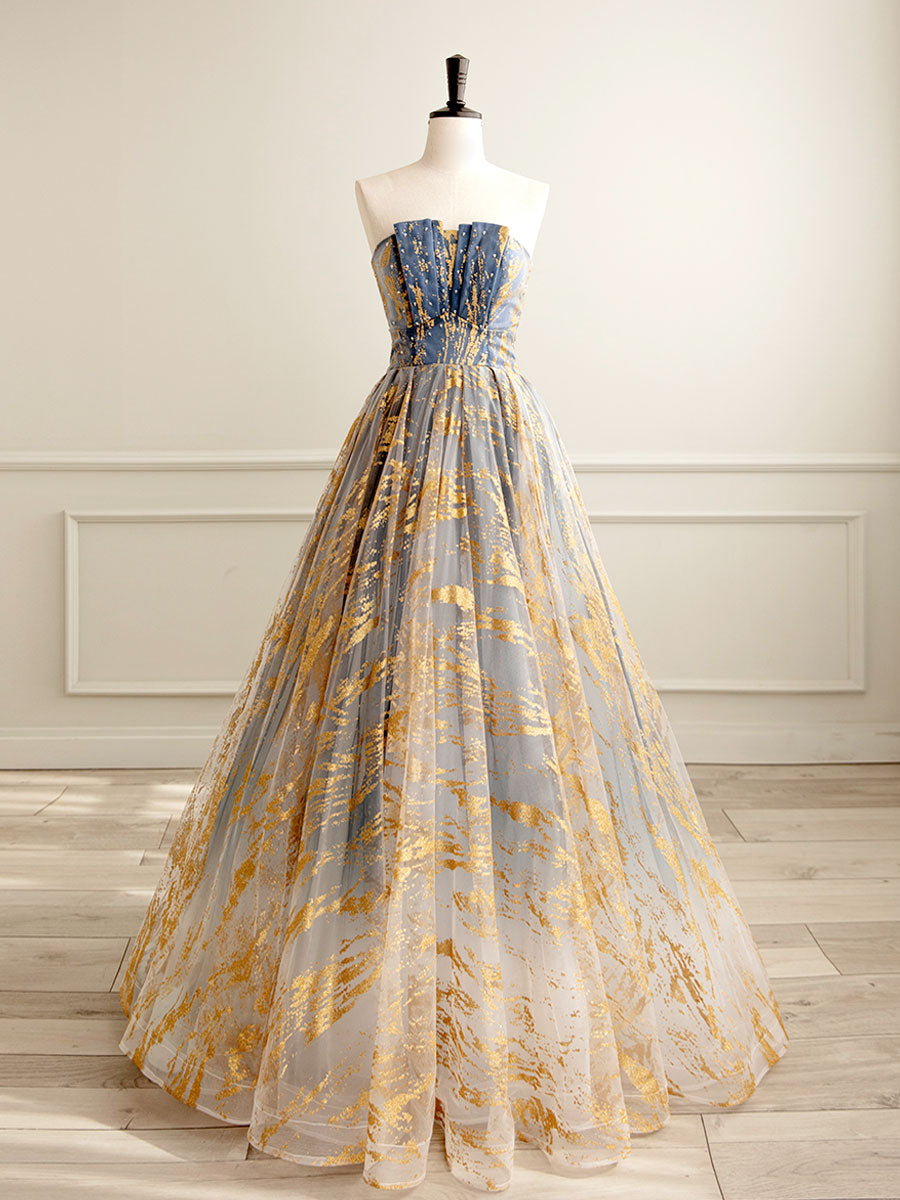 PROM DRESS ROYAL BLUE GOLD GL1519 - Fashion Club